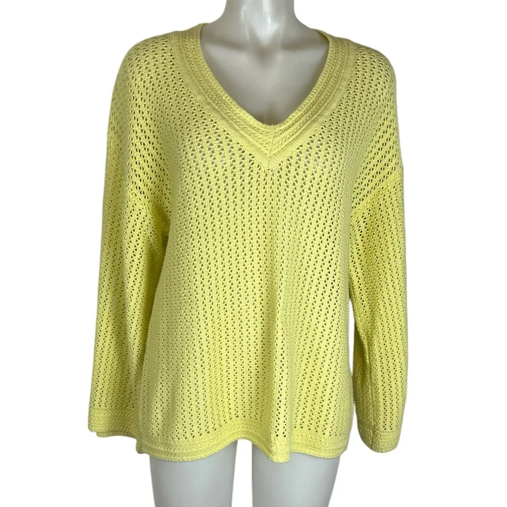 Z Supply Kiami v neck cotton open knit yellow sweater sweater size small